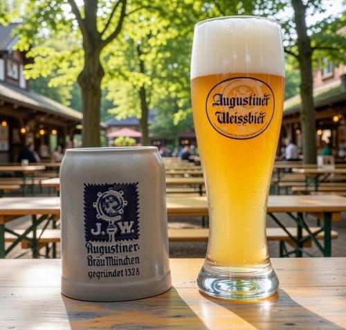 Tonkrug und weissbierglas - und,